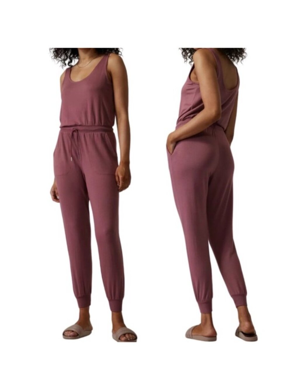 Athleta Balance Jumpsuit S Soft Persimmon Coral Jogger Drawstring HTF color - Picture 8 of 10
